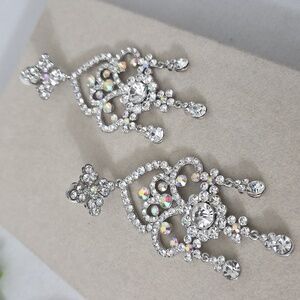 Large Statement Silver with Clear and AB Rhinestones Glam Clip On Earrings